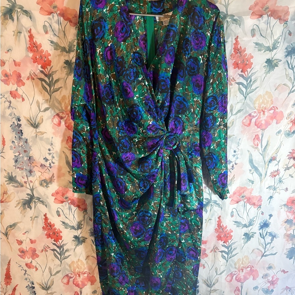 Vintage Floral Green and Purple Women's Dress